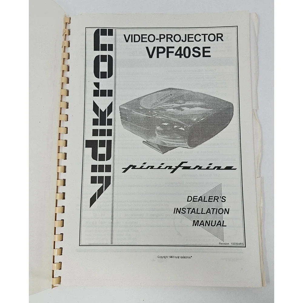 Vintage Vidikron VPF40SE Video Projector Dealer Installation Manual OEM ORIGINAL